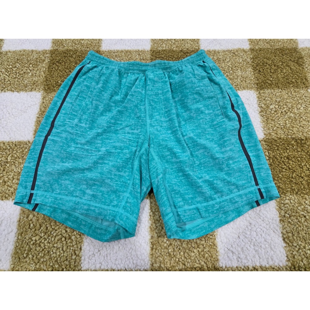 Lululemon Pace Breaker Shorts Teal Heathered Black Stripe Mens Large 7" Inseam